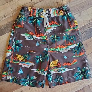 Children's Place Tropical Print Brown Swim Shorts Trunks Beachwear Boys Size 4T